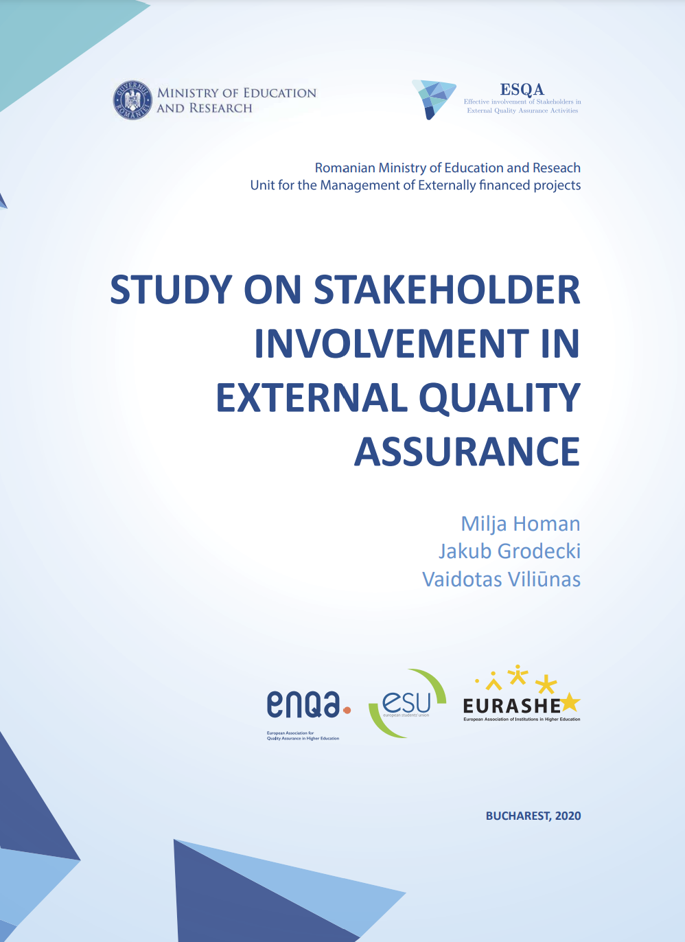 Front Cover of the 2020 Study on stakeholder involvement in external quality assurance